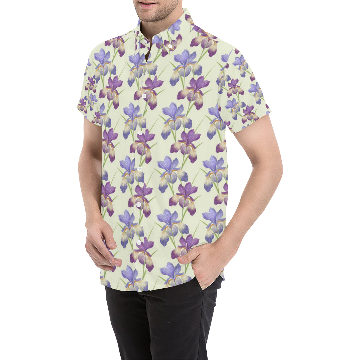 Iris Pattern Print Design IR08 Men's Short Sleeve Button Up Shirt