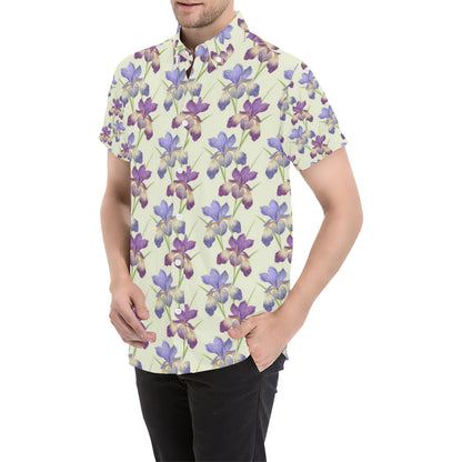 Iris Pattern Print Design IR08 Men's Short Sleeve Button Up Shirt