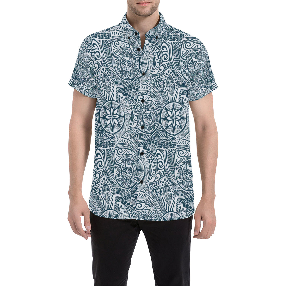 Polynesian Pattern Print Design A03 Men's Short Sleeve Button Up Shirt