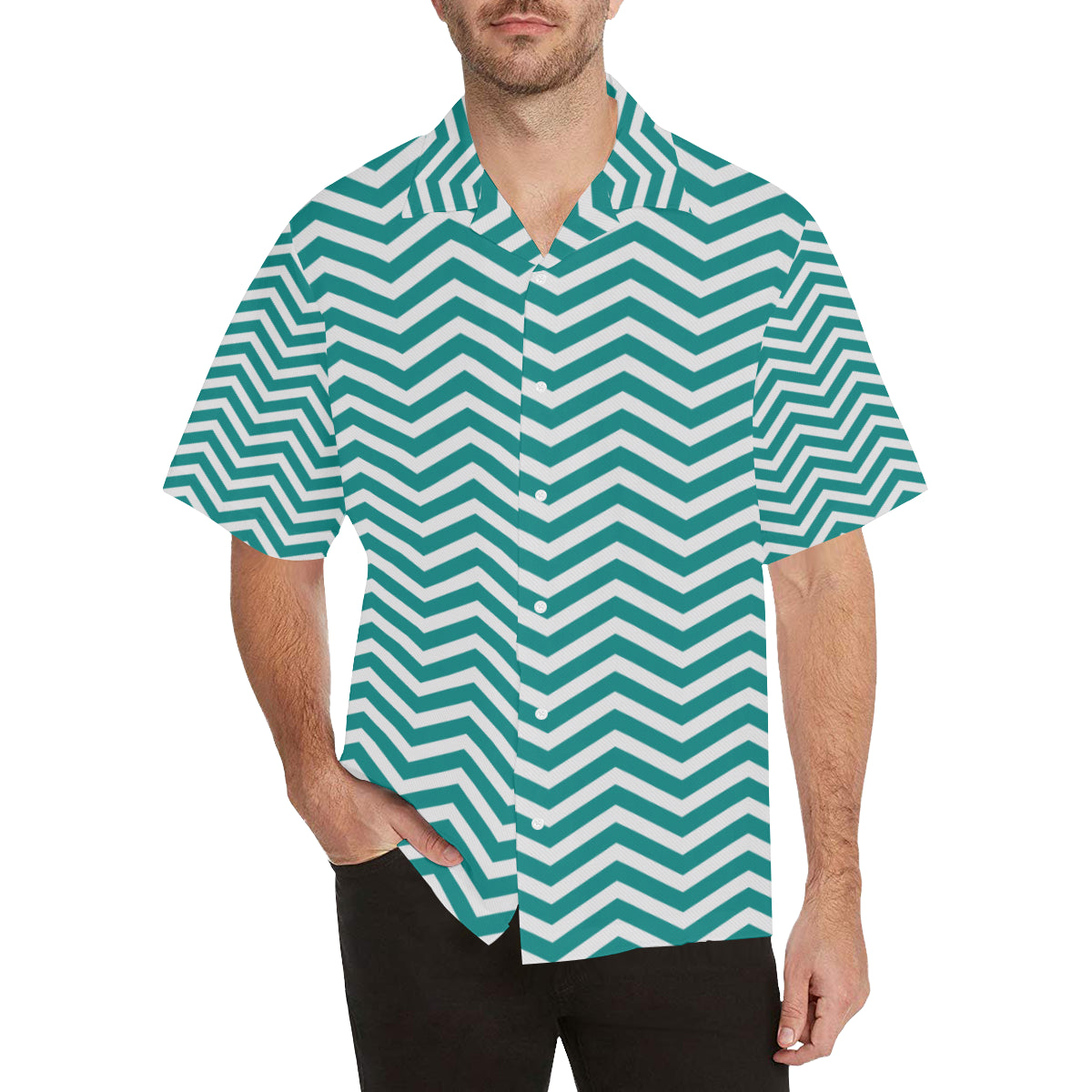 Chevron Teal Pattern Print Design 02 Men's Hawaiian Shirt