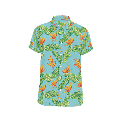 Bird Of Paradise Pattern Print Design BOP04 Men's Short Sleeve Button Up Shirt