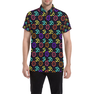 Chakra OM Print Pattern Men's Short Sleeve Button Up Shirt