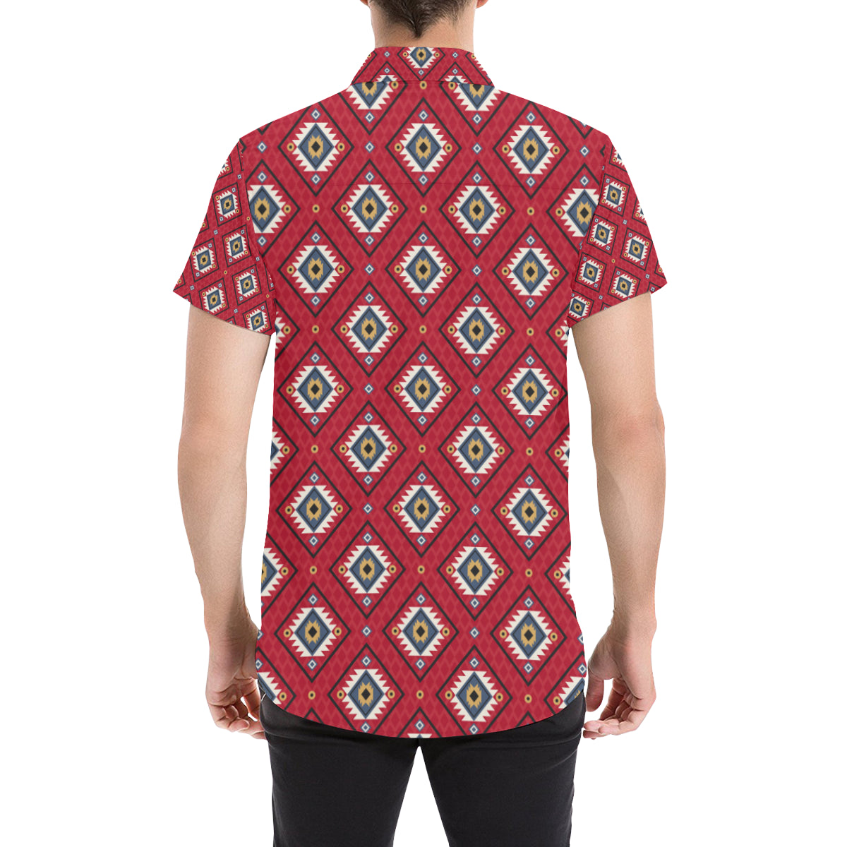 Aztec Pattern Print Design 10 Men's Short Sleeve Button Up Shirt