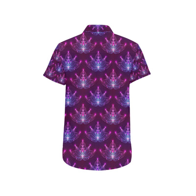 lotus Pattern Print Design LO01 Men's Short Sleeve Button Up Shirt