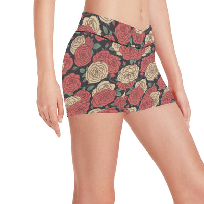 Camellia Pattern Print Design CM01 Yoga Shorts