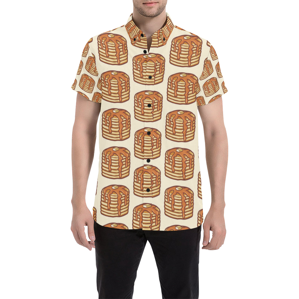 Pancake Pattern Print Design A02 Men's Short Sleeve Button Up Shirt