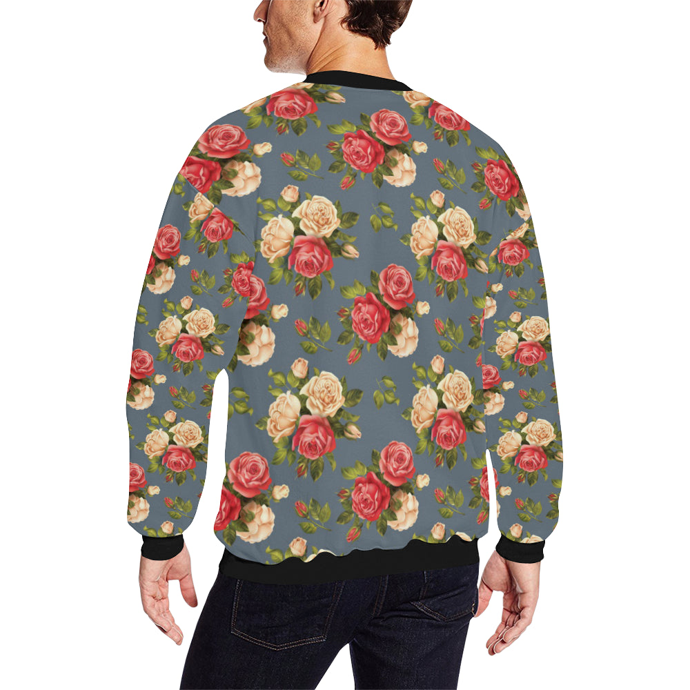 Rose Pattern Print Design RO017 Men Long Sleeve Sweatshirt