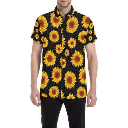 Sunflower Pattern Print Design SF09 Men's Short Sleeve Button Up Shirt