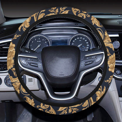 Baroque Golden Pattern Print Design 03 Steering Wheel Cover with Elastic Edge