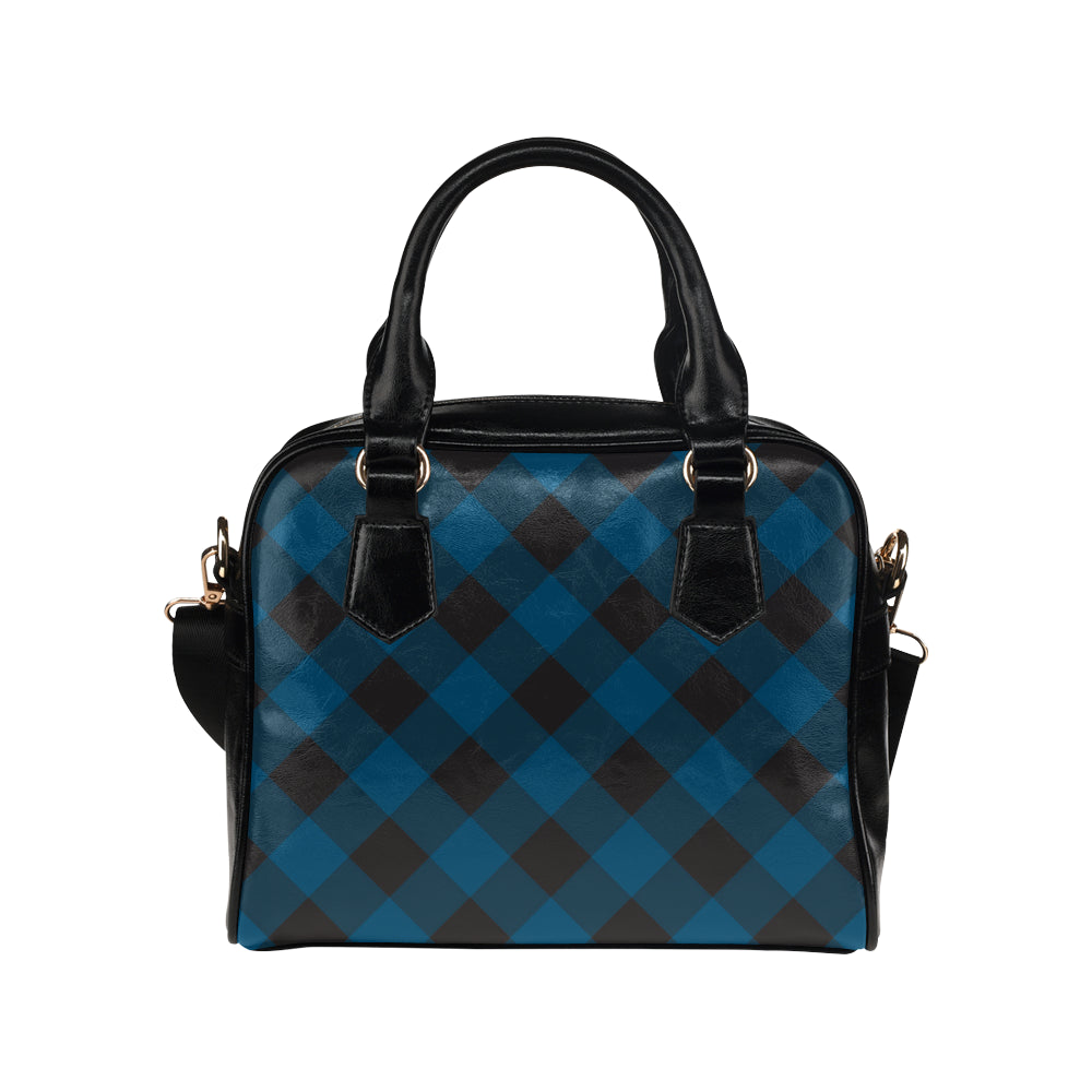 Plaid Blue Pattern Print Design A04 Shoulder Handbag