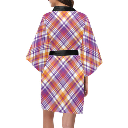 Madras Pattern Print Design 02 Women's Short Kimono