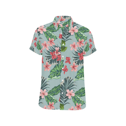 Plumeria Pattern Print Design PM027 Men's Short Sleeve Button Up Shirt