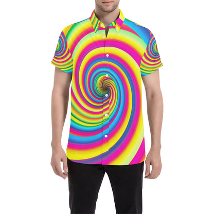 Vortex Twist Swirl Rainbow Design Men's Short Sleeve Button Up Shirt