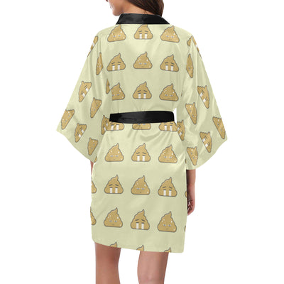 Poop Emoji Pattern Print Design A04 Women's Short Kimono