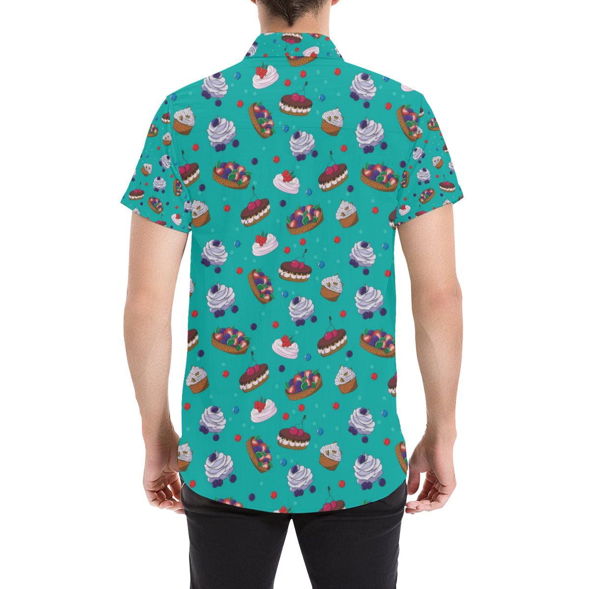 Cake Pattern Print Design 07 Men's Short Sleeve Button Up Shirt