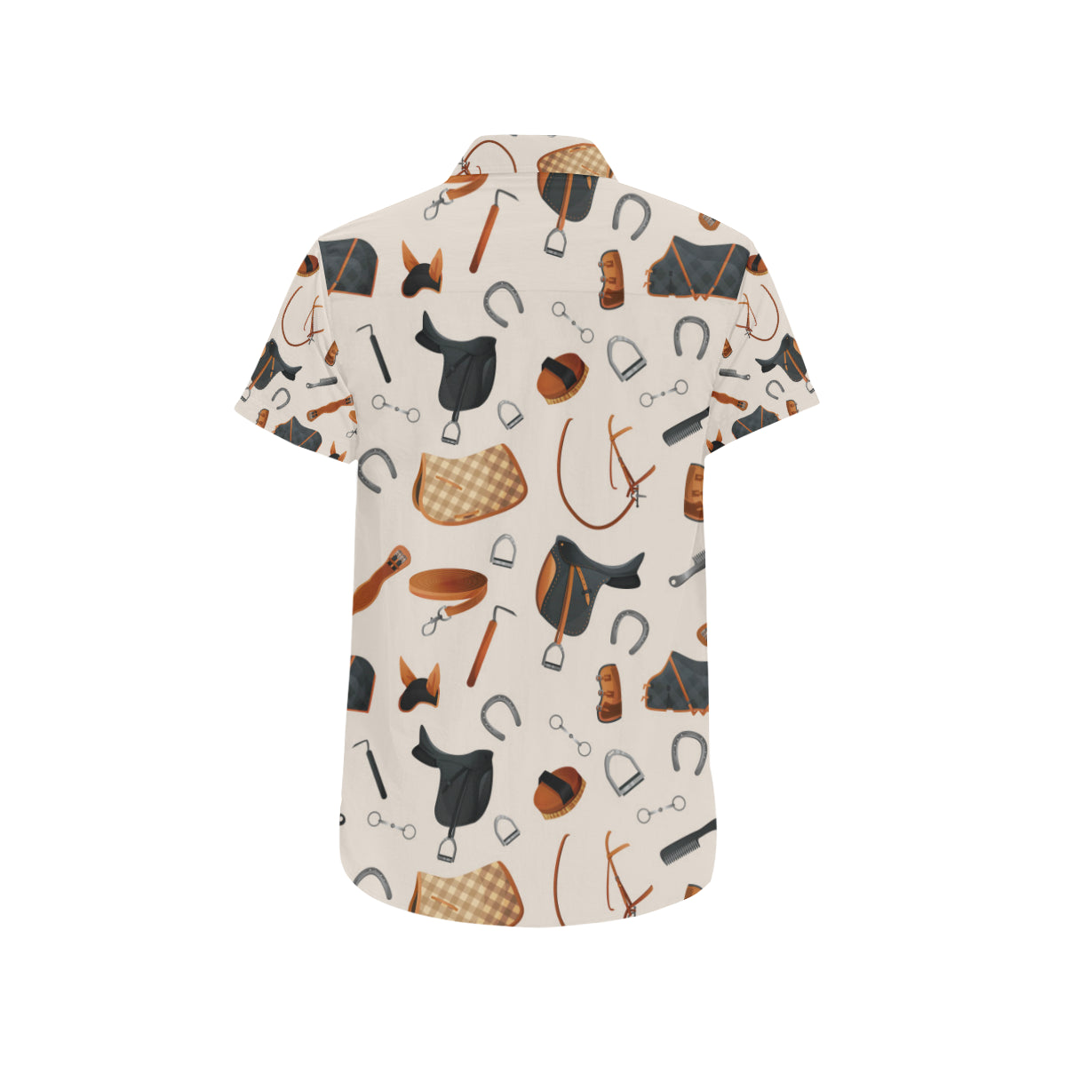 Equestrian Equipment Print Pattern Men's Short Sleeve Button Up Shirt