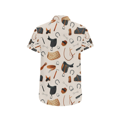 Equestrian Equipment Print Pattern Men's Short Sleeve Button Up Shirt