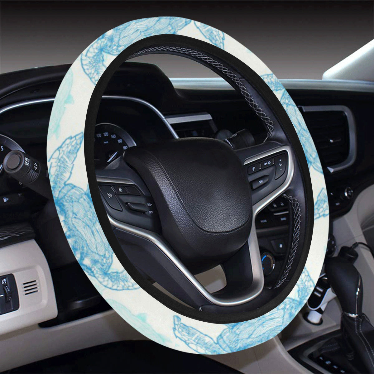 Sea Turtle Pattern Print Design T01 Steering Wheel Cover with Elastic Edge