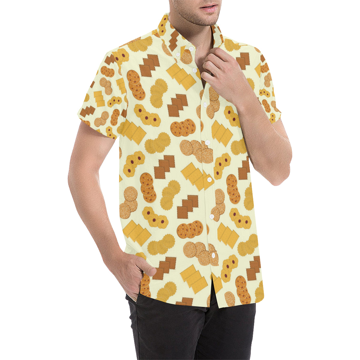 Cookie Pattern Print Design 06 Men's Short Sleeve Button Up Shirt