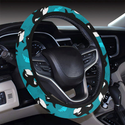 Whale Sea Design Themed Print Steering Wheel Cover with Elastic Edge