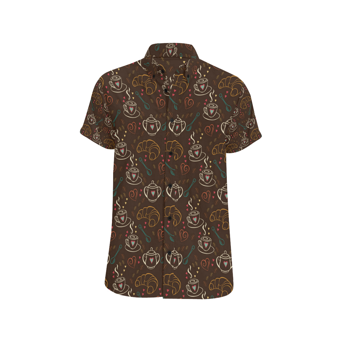 Coffee Pattern Print Design 06 Men's Short Sleeve Button Up Shirt