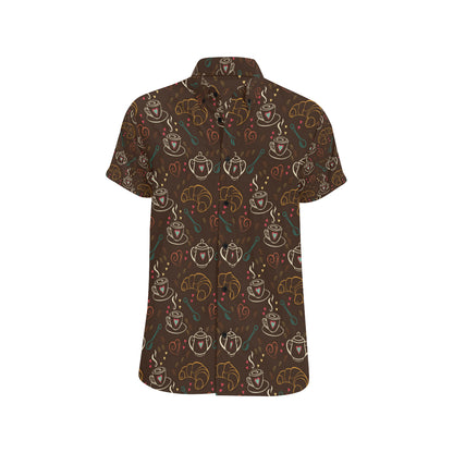 Coffee Pattern Print Design 06 Men's Short Sleeve Button Up Shirt