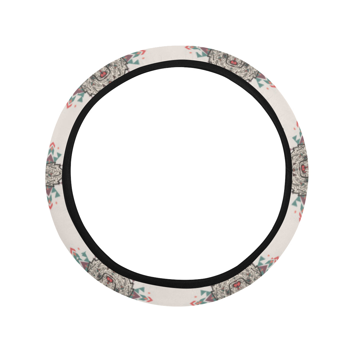 Aztec Wolf Pattern Print Design 01 Steering Wheel Cover with Elastic Edge