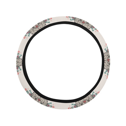 Aztec Wolf Pattern Print Design 01 Steering Wheel Cover with Elastic Edge