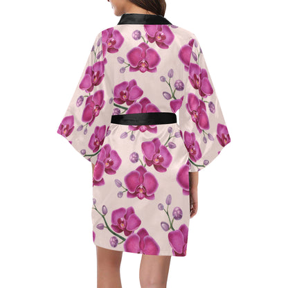 Orchid Pattern Print Design A02 Women's Short Kimono