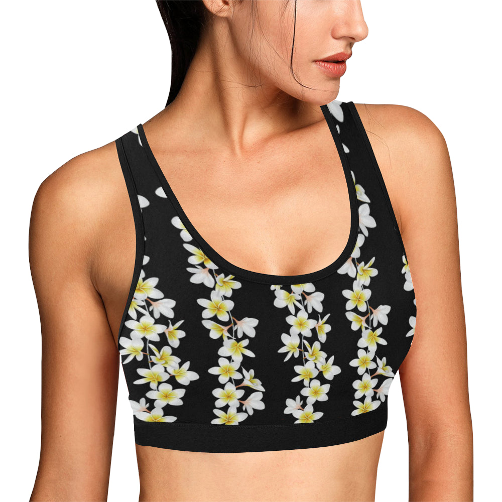 White Plumeria Pattern Print Design PM08 Sports Bra