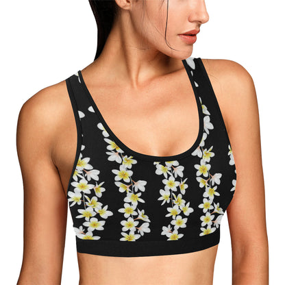 White Plumeria Pattern Print Design PM08 Sports Bra