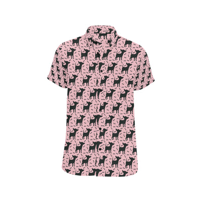 Chihuahua Pink Print Pattern Men's Short Sleeve Button Up Shirt