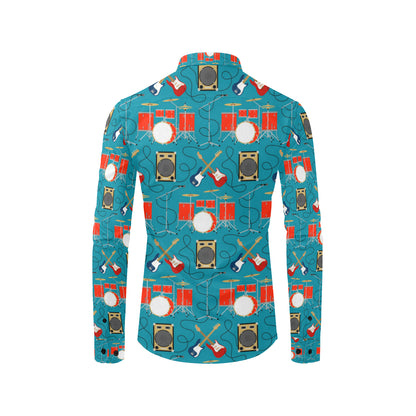 Drum Set Guitar Pattern Print Design 02 Men's Long Sleeve Shirt