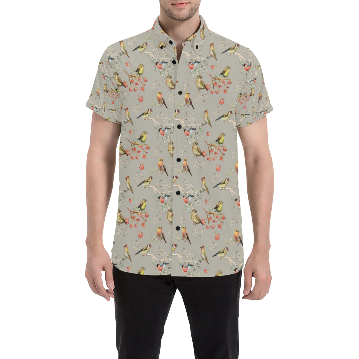 Birds Pattern Print Design 03 Men's Short Sleeve Button Up Shirt