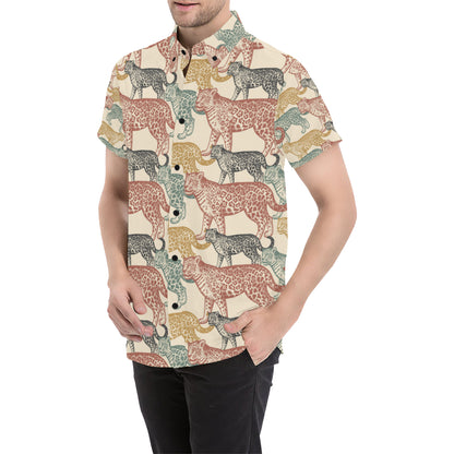 Jaguar Pattern Print Design 01 Men's Short Sleeve Button Up Shirt
