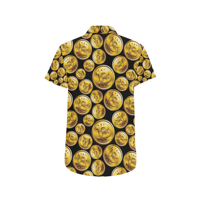 Bitcoin Pattern Print Design DO05 Men's Short Sleeve Button Up Shirt