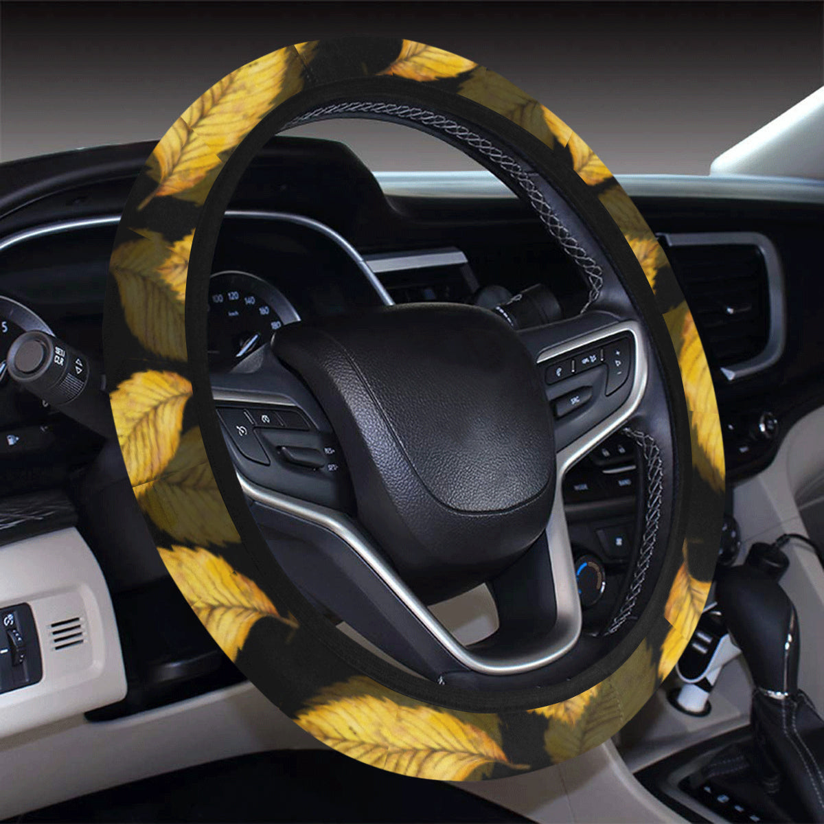 Elm Leave Summer Print Pattern Steering Wheel Cover with Elastic Edge