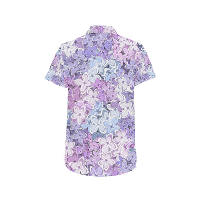 Lilac Pattern Print Design LI01 Men's Short Sleeve Button Up Shirt