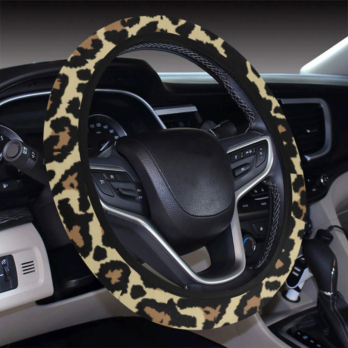 Cheetah Pattern Print Design 02 Steering Wheel Cover with Elastic Edge