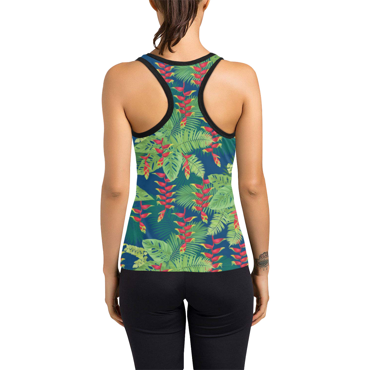 Heliconia Pattern Print Design HL08 Women's Racerback Tank Top