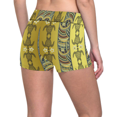 Polynesian Turtle Hawaiian Design Print Yoga Shorts