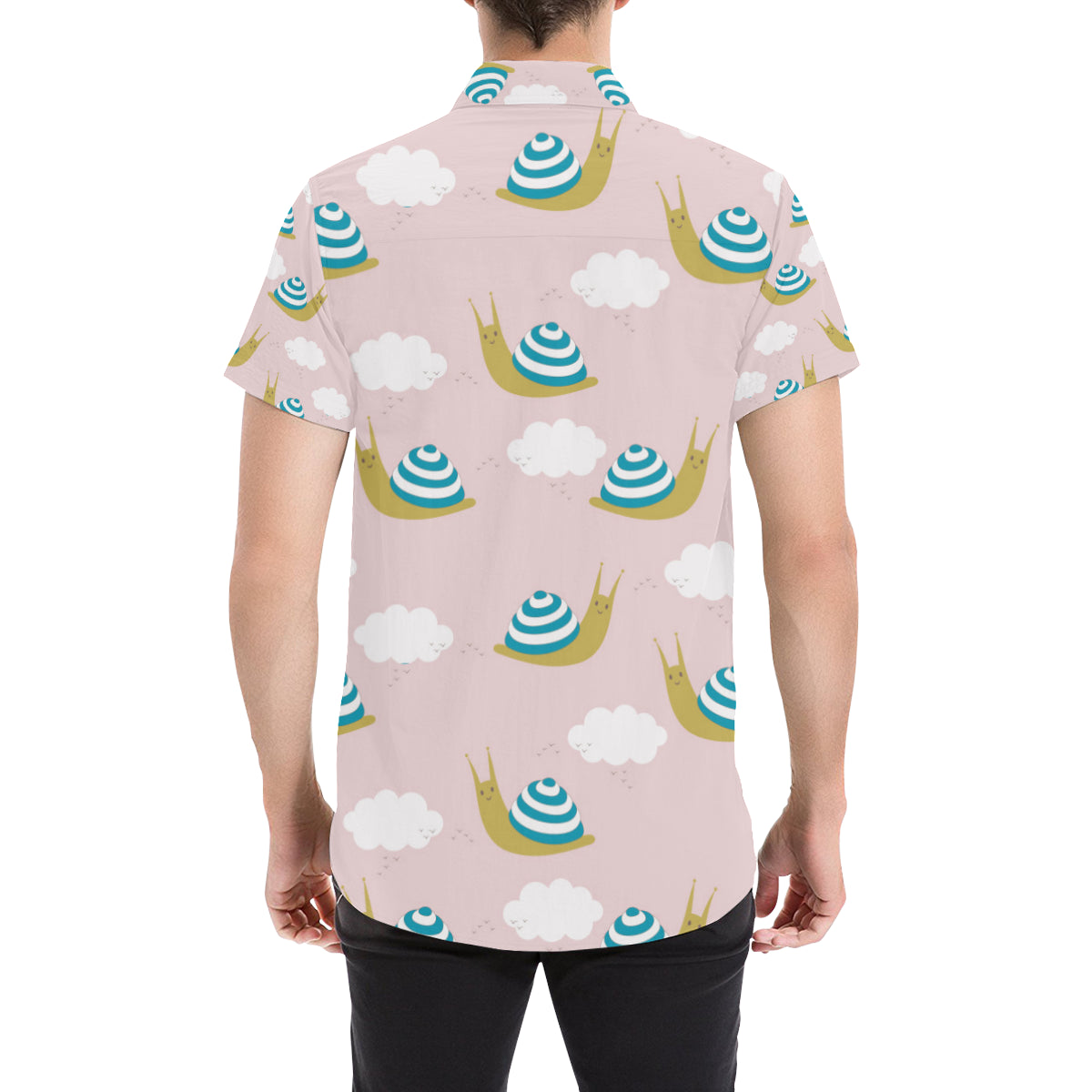 Snail Pattern Print Design 02 Men's Short Sleeve Button Up Shirt
