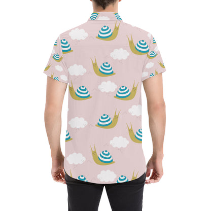 Snail Pattern Print Design 02 Men's Short Sleeve Button Up Shirt