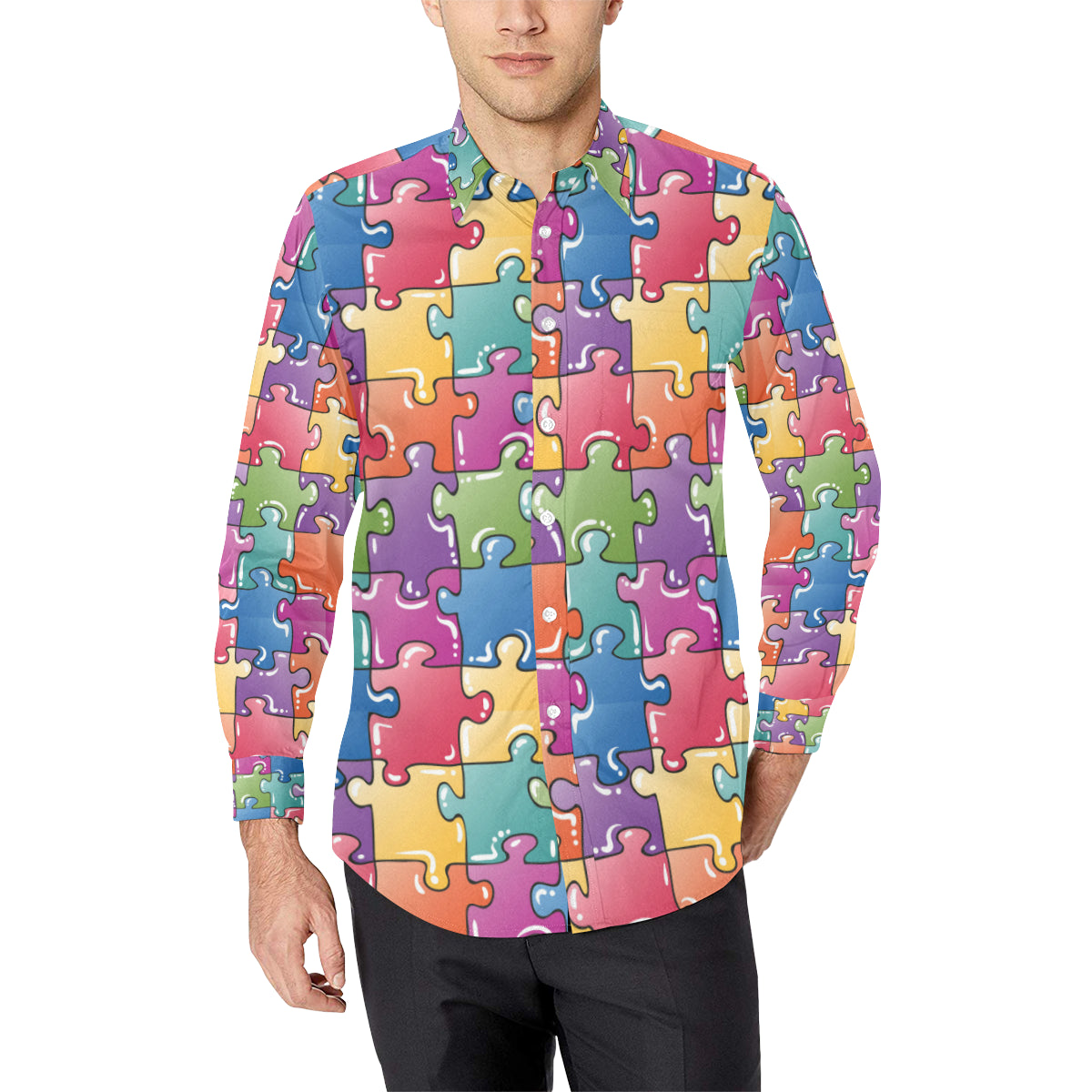 Puzzle Pattern Print Design A05 Men's Long Sleeve Shirt