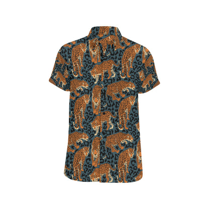Jaguar Pattern Print Design 04 Men's Short Sleeve Button Up Shirt