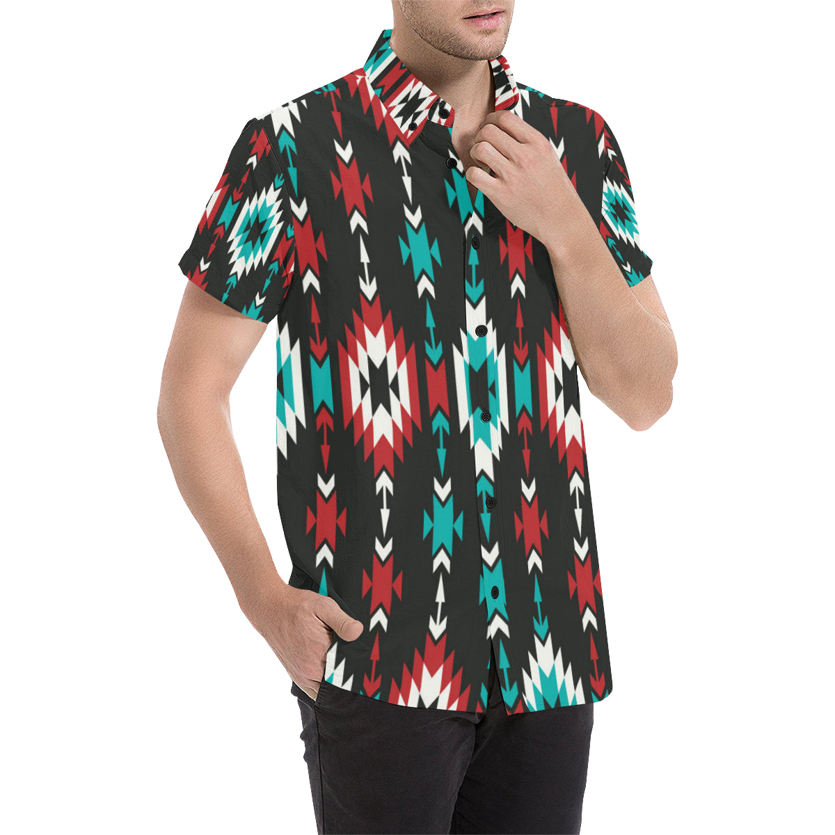 Native Pattern Print Design A08 Men's Short Sleeve Button Up Shirt