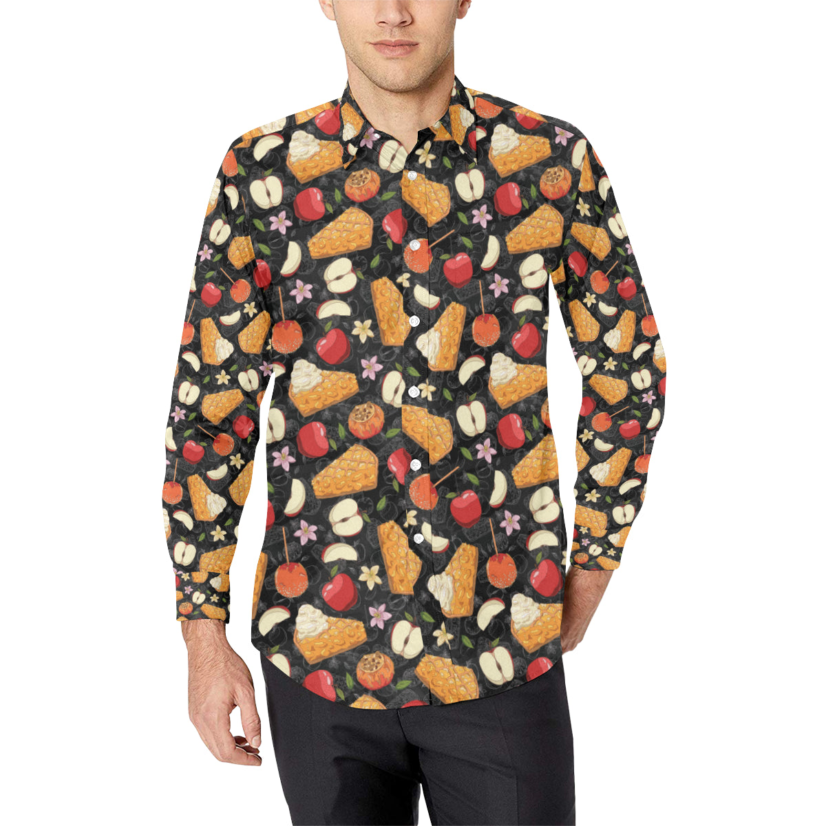 Apple Pie Pattern Print Design 01 Men's Long Sleeve Shirt
