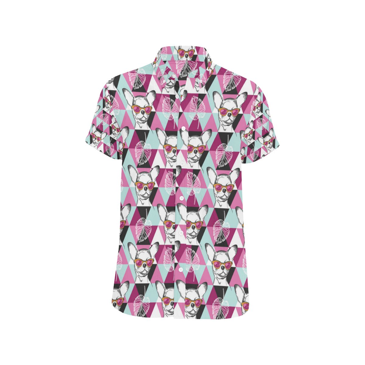 Chihuahua Cute Triangle Pattern Men's Short Sleeve Button Up Shirt