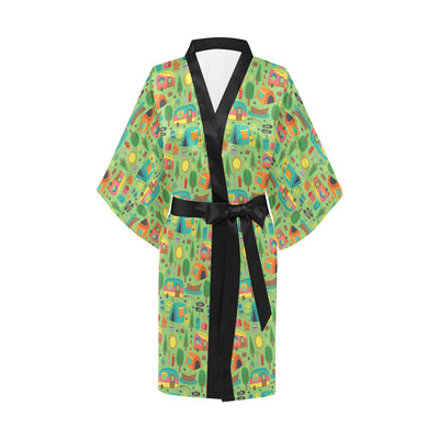 Camping Camper Pattern Print Design 04 Women's Short Kimono