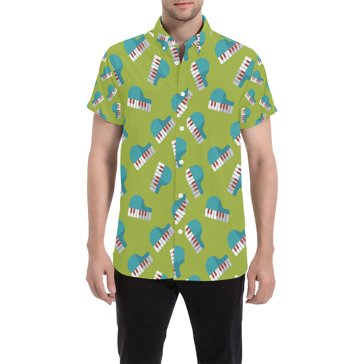 Piano Pattern Print Design 03 Men's Short Sleeve Button Up Shirt